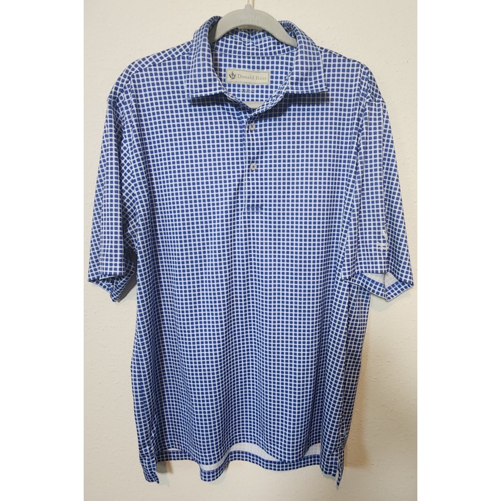 Donald‎ Ross Golf Men's Blue Checked Short Sleeve Polo Shirt Large Embroidered